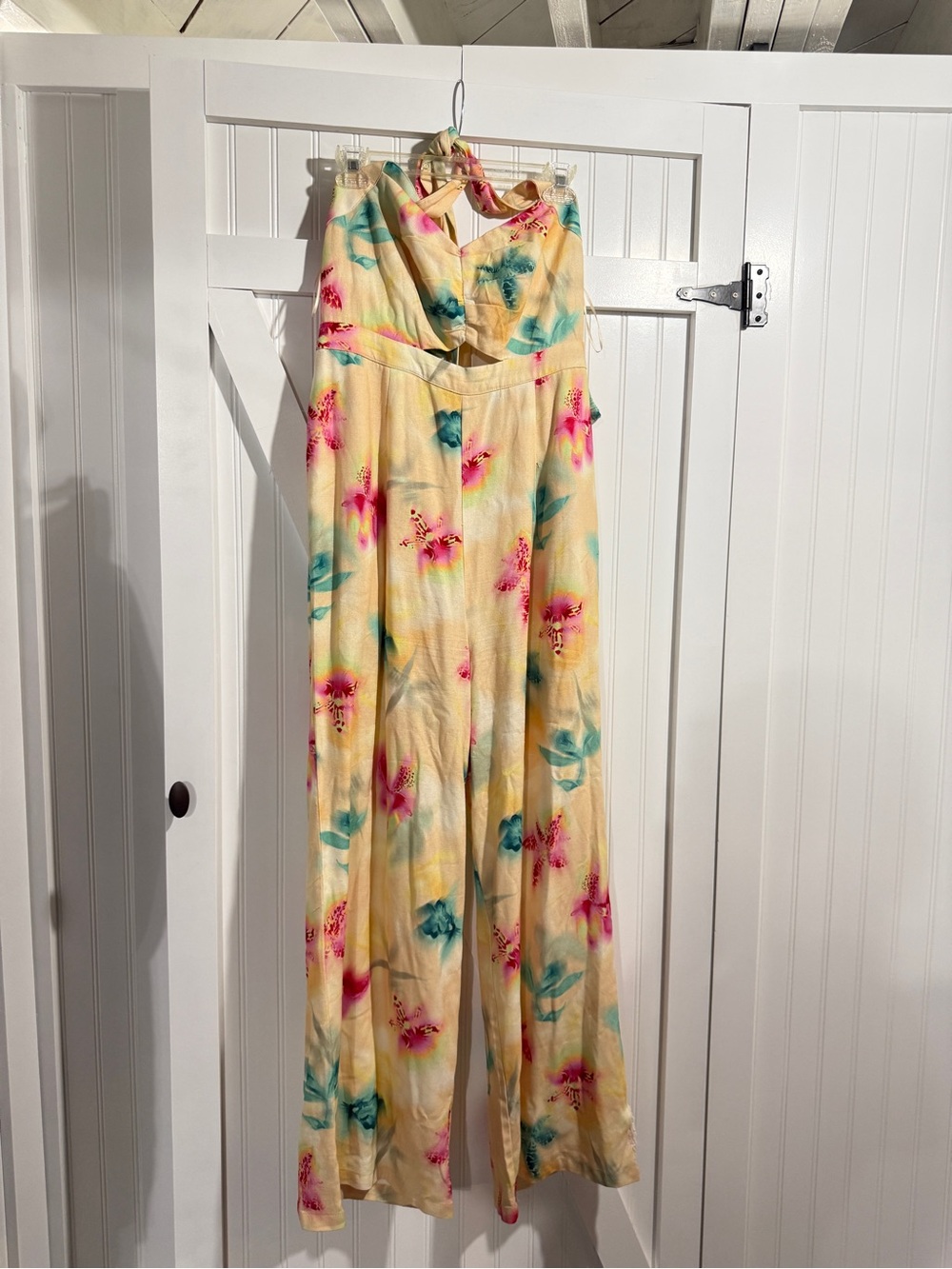 Bar III Yellow Floral Halter Wide-Leg Jumpsuit